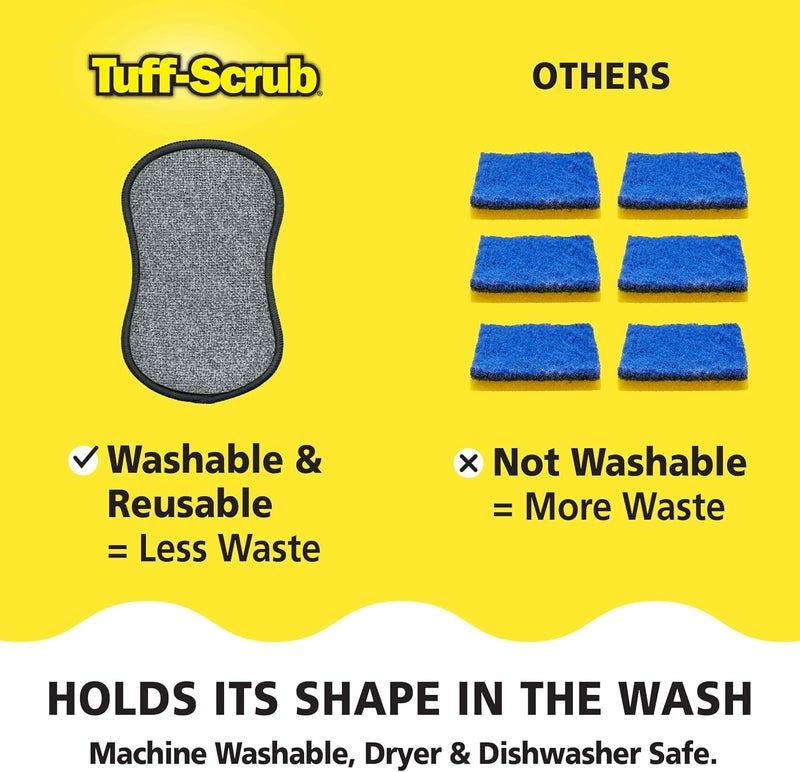 TUFF-SCRUB Fresh Scrub-N-Wipe Pad by , 6-Pack, Antimicrobial & Charcoal Foam for Odor Control, Microfiber, Multi-Surface, Non-Scratch, Dual-Sided, Machine Washable, Kitchen Sponge (Small) - Image 5